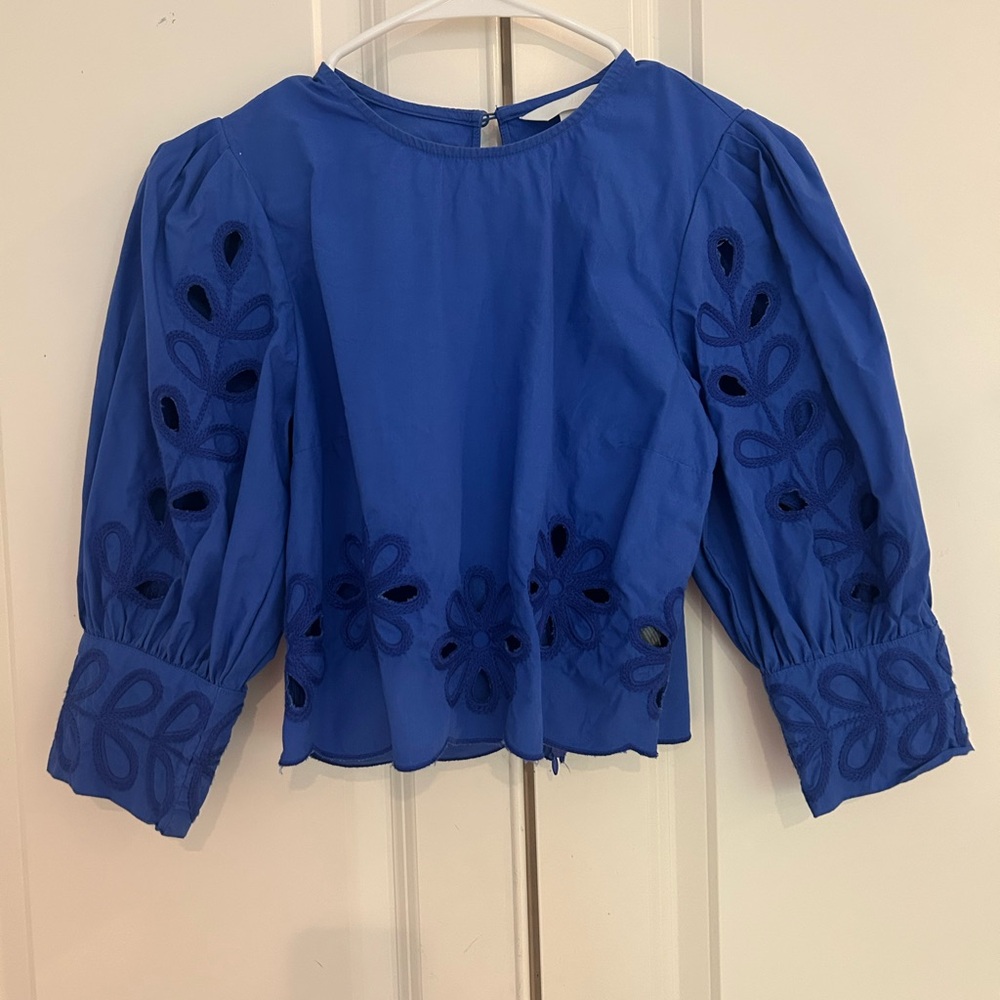 Blue Embroidered Women's Top